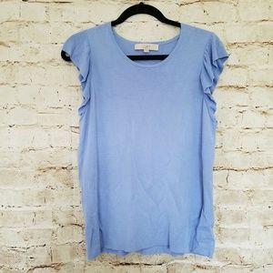 Loft Blue Knit Flutter Short Sleeve sz XL